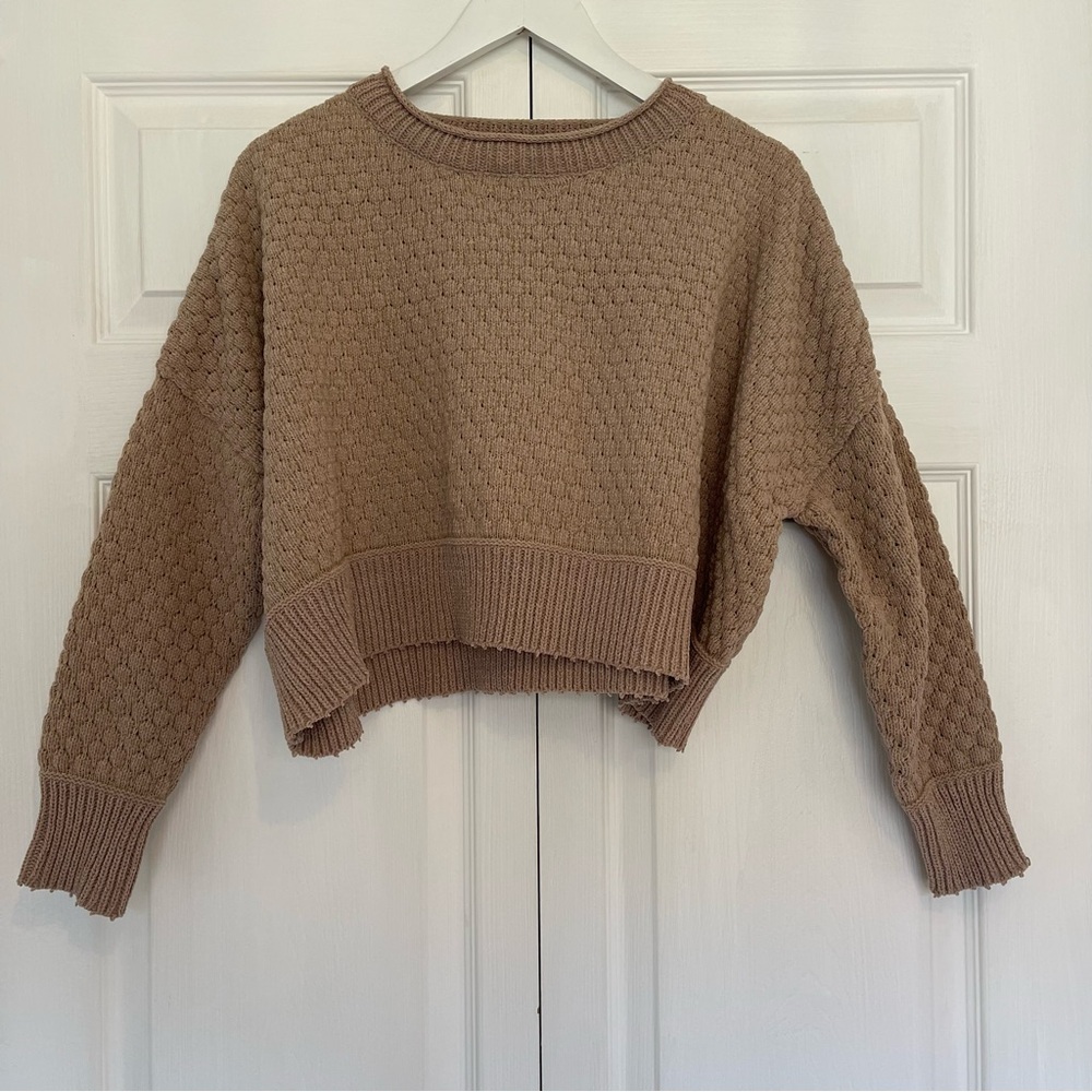Industry Republic Oversized Cropped Knit Sweater Size XS Tan with Roll Neck